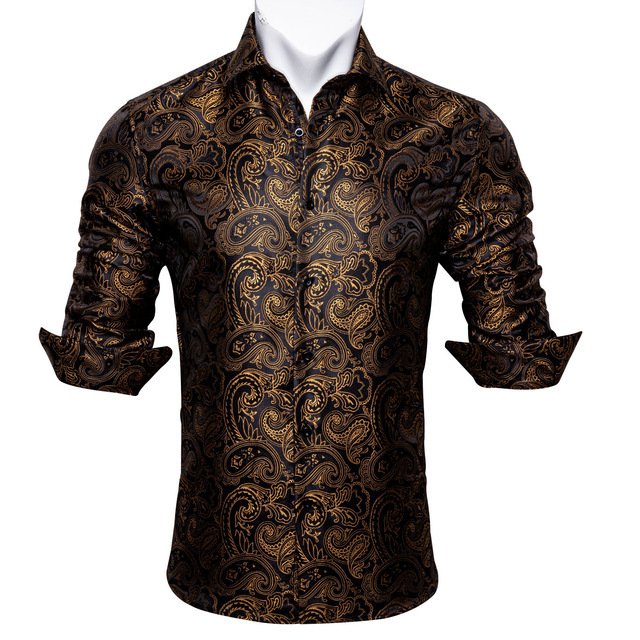 Barry.Wang Teal Paisley Floral Silk Shirts Men Autumn Long Sleeve Casual Flower Shirts For Men Designer Fit Dress Shirt BCY-05 - Image 7