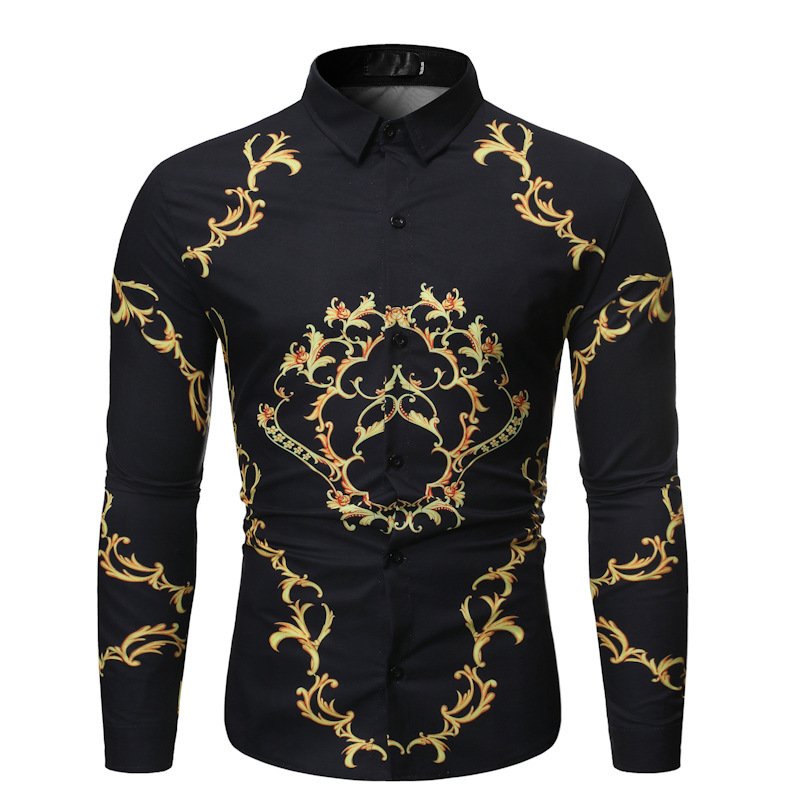 New Mens Long Sleeve Shirts Slim Fit Casual Shirt For Men Flower Shirt - Image 5