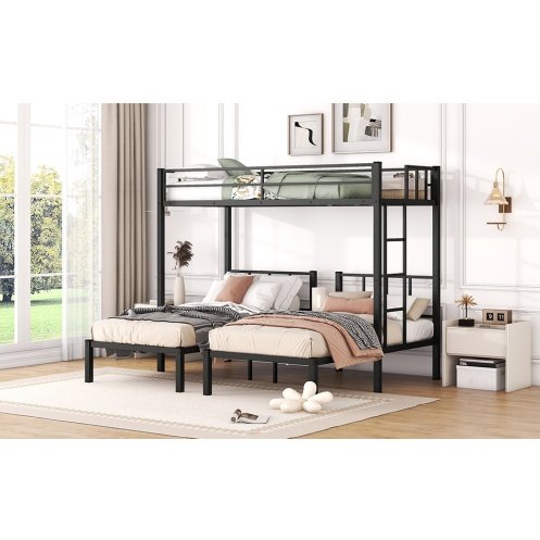 Twin Over Twin Twin Bunk Beds For 3, Twin XL Over Twin Twin Bunk Bed Metal Triple Bunk Bed, Black - Image 4