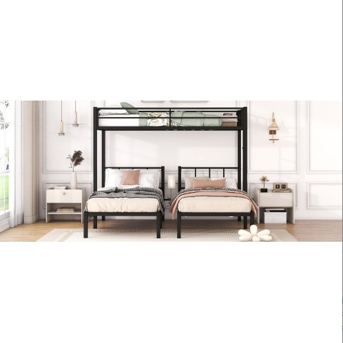 Twin Over Twin Twin Bunk Beds For 3, Twin XL Over Twin Twin Bunk Bed Metal Triple Bunk Bed, Black - Image 9