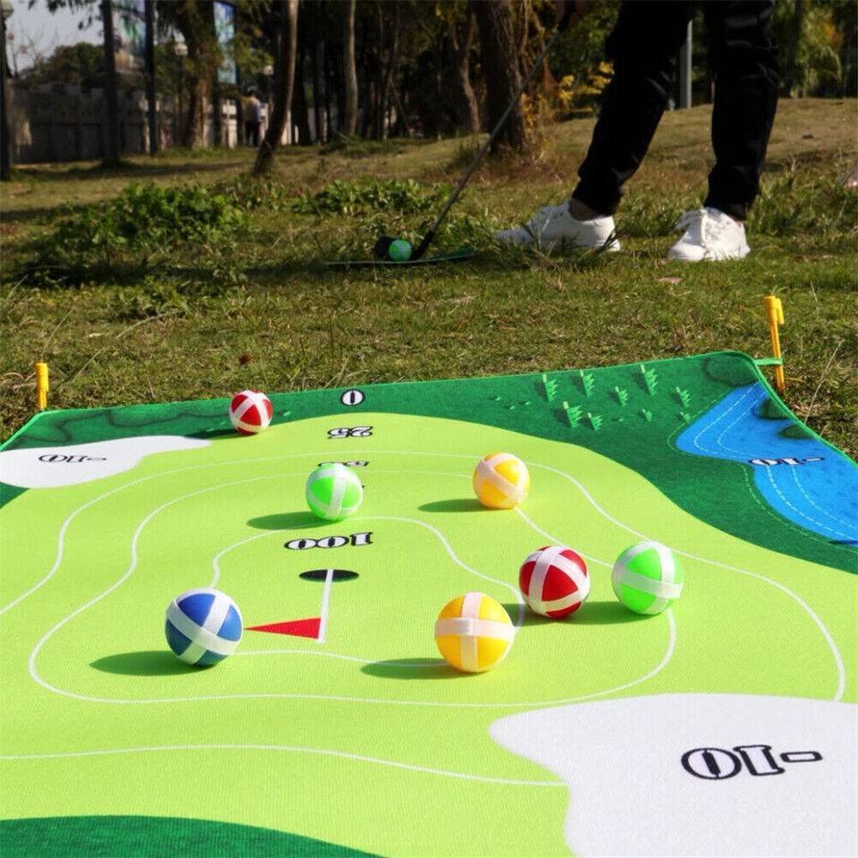 The Indoor Casual Golf Mat Game Set Stick Chipping Cage Games With 16 Grip Balls - Image 8