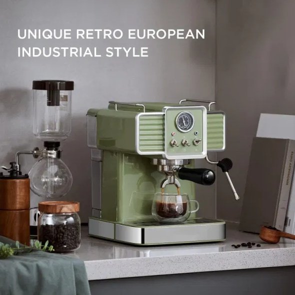 15 Bar Espresso Coffee Machine With Milk Frother Steam Wand, 1350W Professional Coffee Maker, 54 Oz Removable Water Tank Espresso Maker Cappuccino, Latte, Machiato, Green, For Home Barista - Image 7