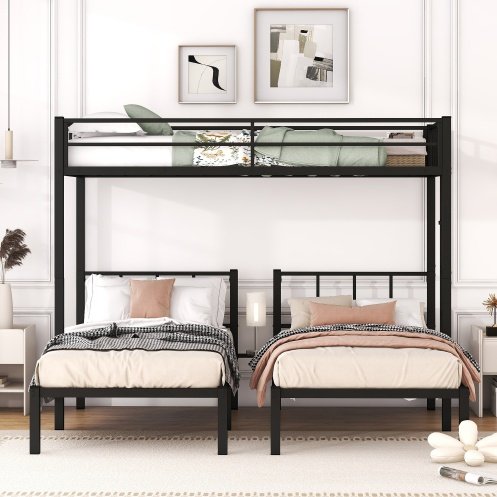 Twin Over Twin Twin Bunk Beds For 3, Twin XL Over Twin Twin Bunk Bed Metal Triple Bunk Bed, Black - Image 10