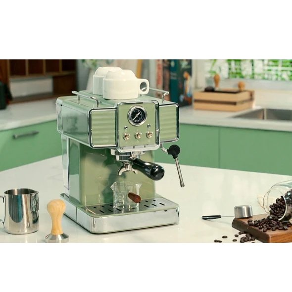 15 Bar Espresso Coffee Machine With Milk Frother Steam Wand, 1350W Professional Coffee Maker, 54 Oz Removable Water Tank Espresso Maker Cappuccino, Latte, Machiato, Green, For Home Barista - Image 4