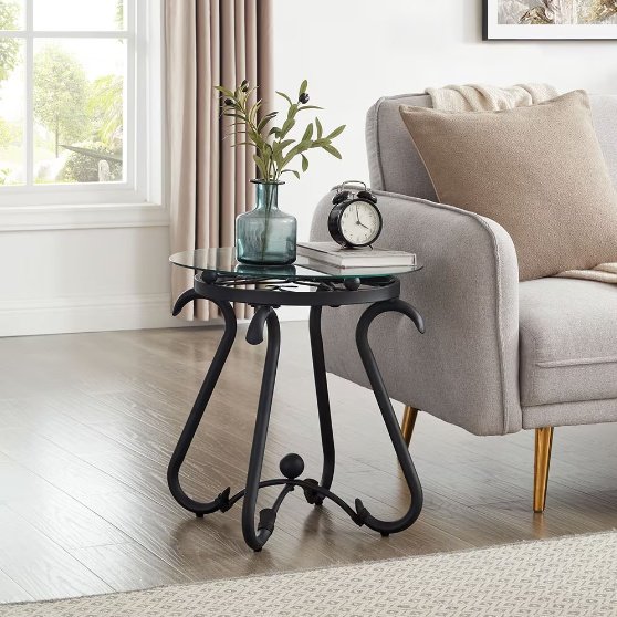 2 Piece Tempered Glass Finished Coffee Table Set With Decorative Coffee Table Round End Side Table - Image 3