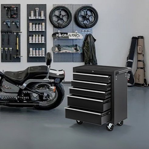 5-Drawer Rolling Tool Chest W Lock Key, Tool Storage Cabinet With Wheels, Top Cushion & Drawer Liners, Tool Organizer Box For Garage, Warehouse Repair Shop - Image 8