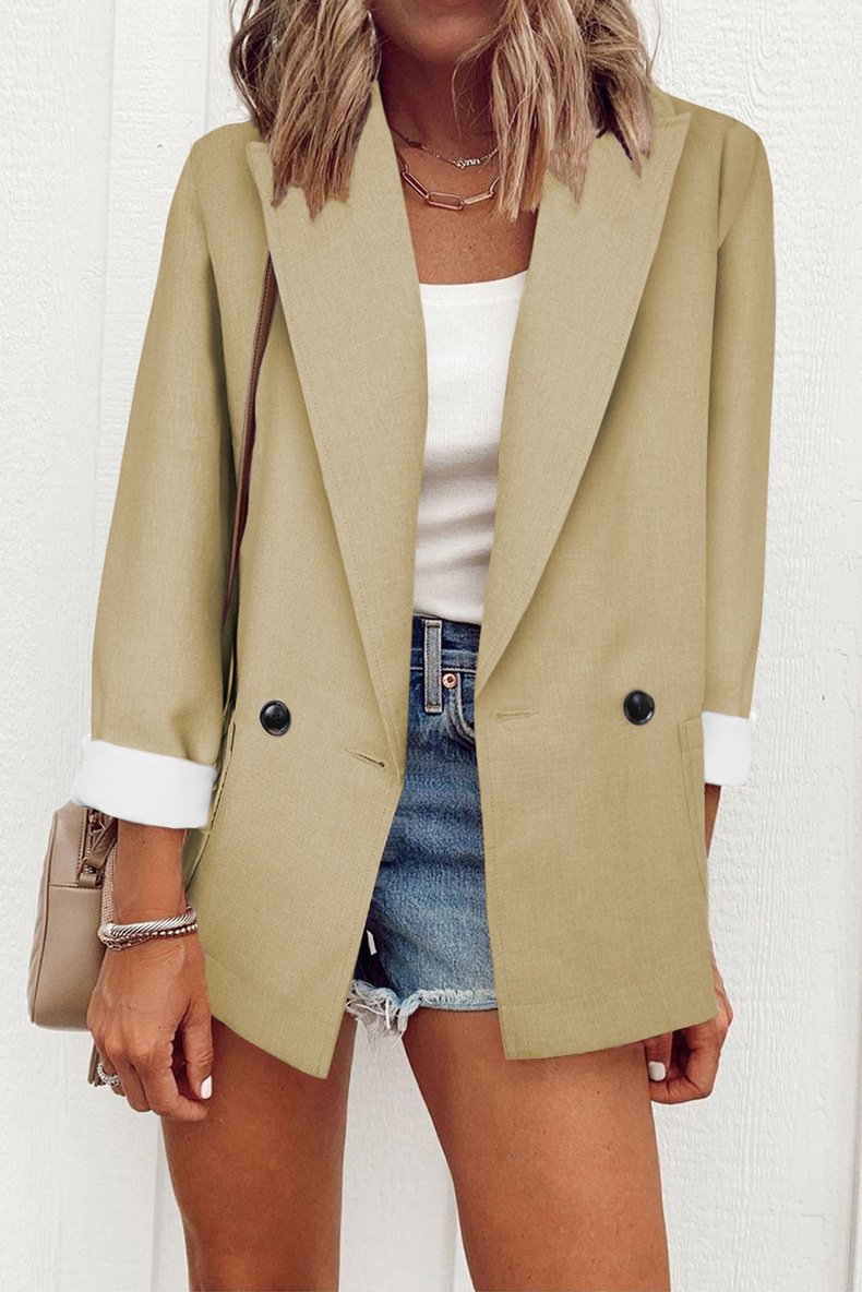 Casual Solid Color Suit Collar Long Sleeve Loose Coat - Image 6