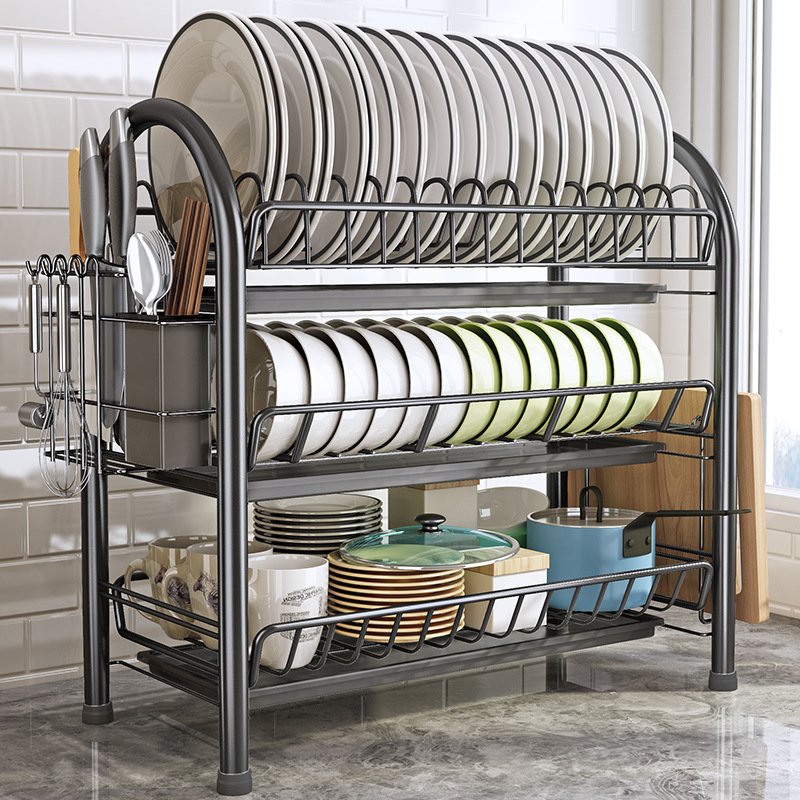 Multi-layer Floor Draining Bowl Rack Kitchen Shelf Countertop Dish Storage Knife And Fork Cabinet Dish Rack Storage Product - Image 5