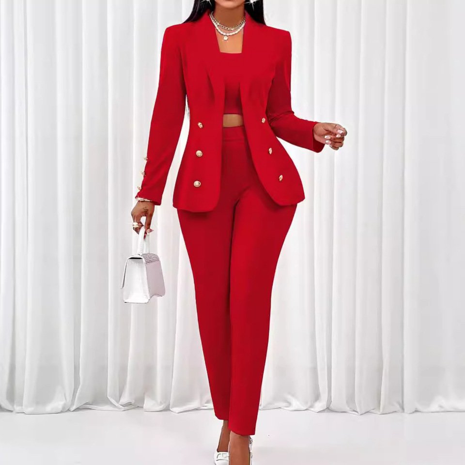 Women's Temu Fall Winter Fashion Long Sleeve Small Suit Outfit Three-piece Suit - Image 5