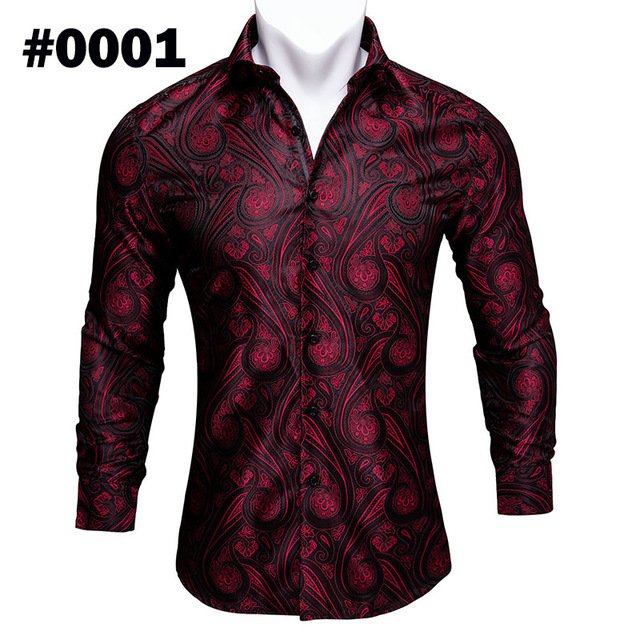 Barry.Wang Teal Paisley Floral Silk Shirts Men Autumn Long Sleeve Casual Flower Shirts For Men Designer Fit Dress Shirt BCY-05 - Image 4