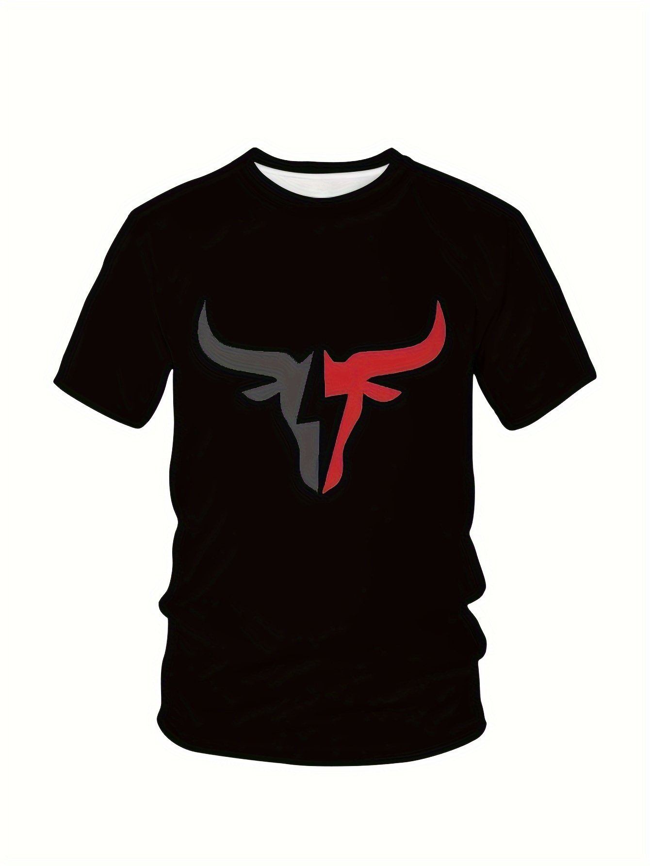 Men's Bull Pattern Printed T-shirt, Casual Short Sleeve Round Neck T-shirt, Summer Outdoor Men's Wear - Image 6