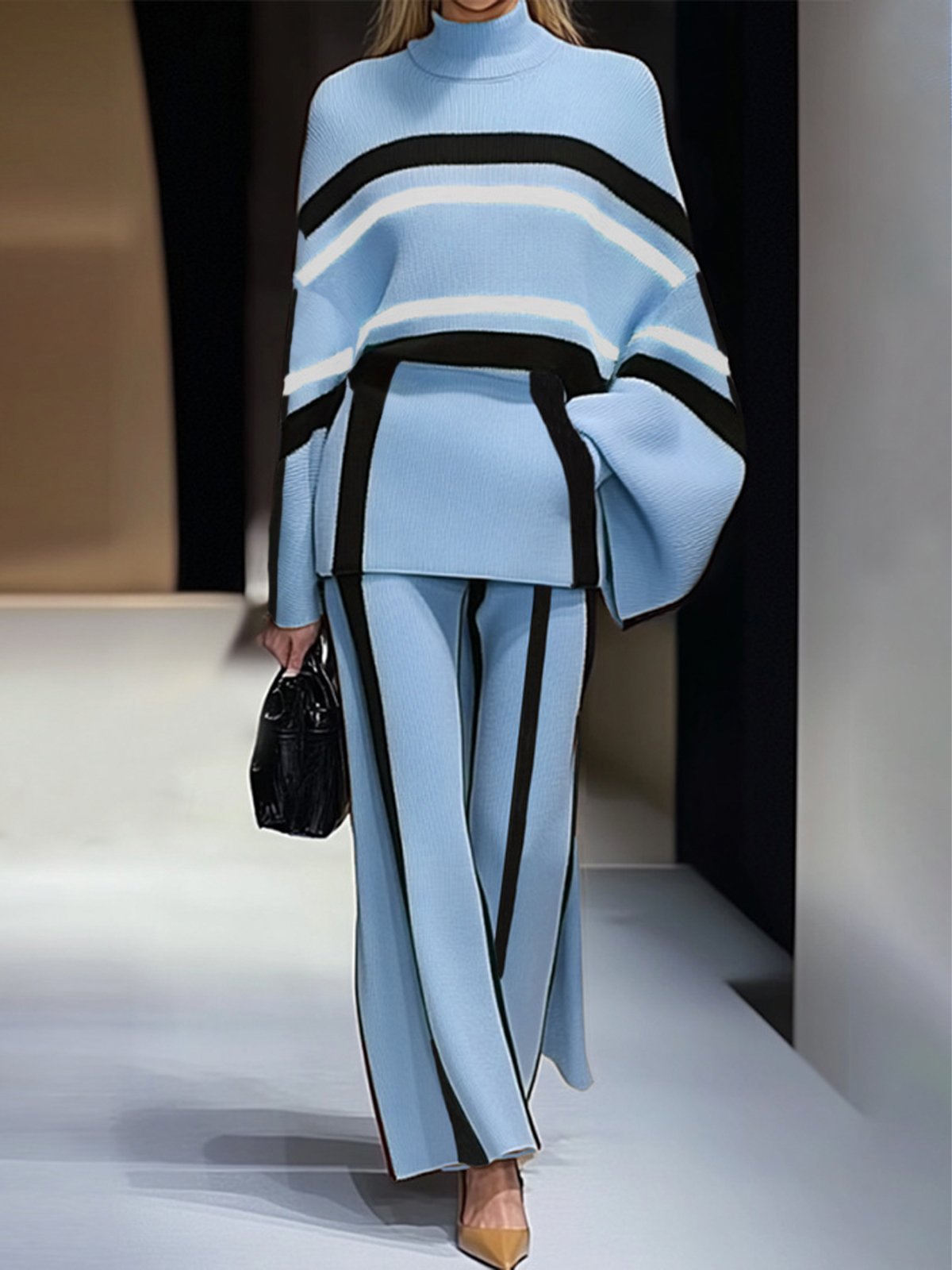 Color-block Crew Neck Women's Pullover Pants Fashion - Image 8