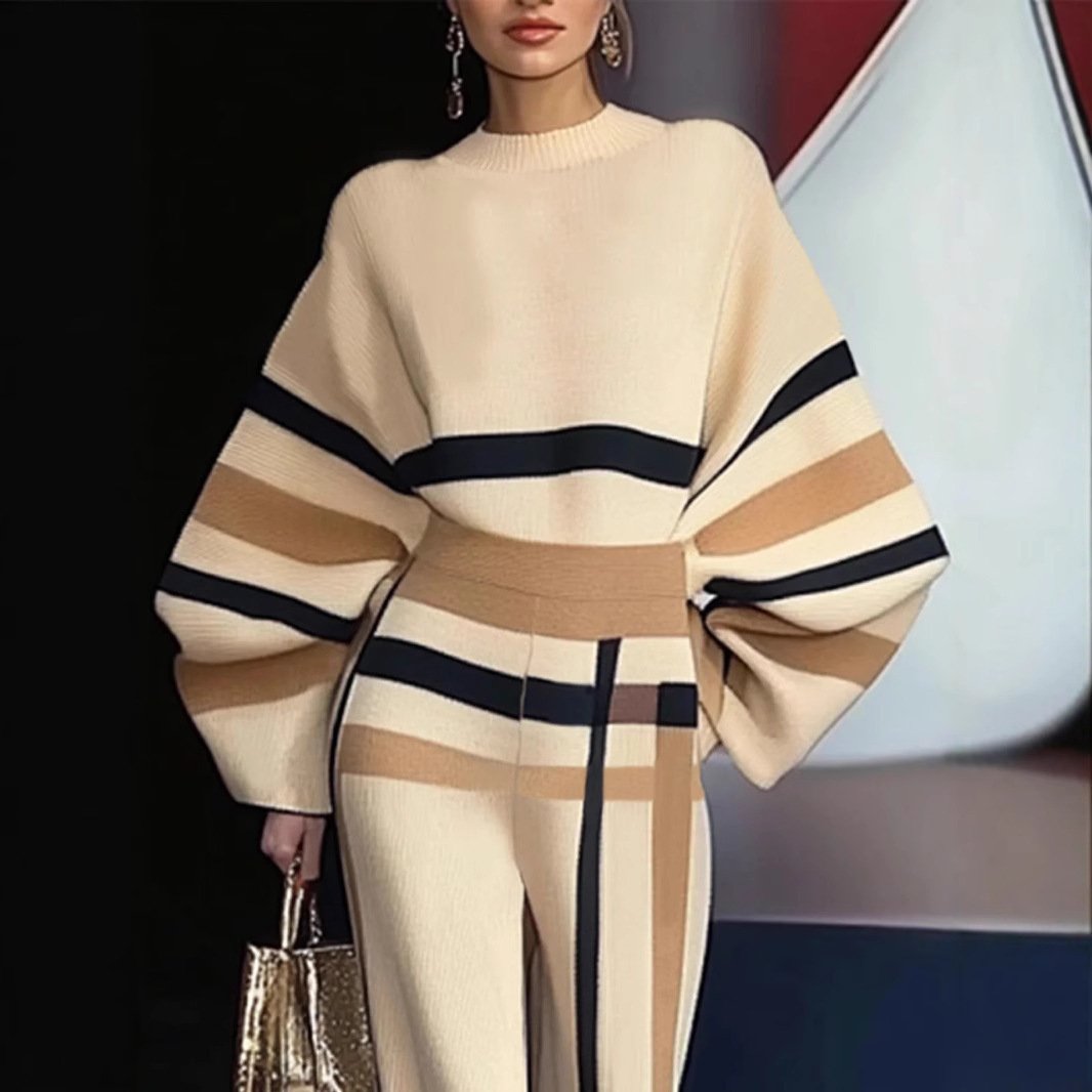 Color-block Crew Neck Women's Pullover Pants Fashion - Image 4