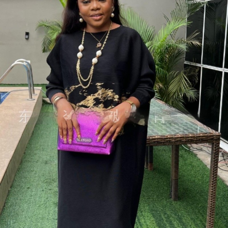 Sanzhai Pleated Plus Size Summer Fashionable Stylish Round Neck Long Sleeve Loose Long Dress - Image 7