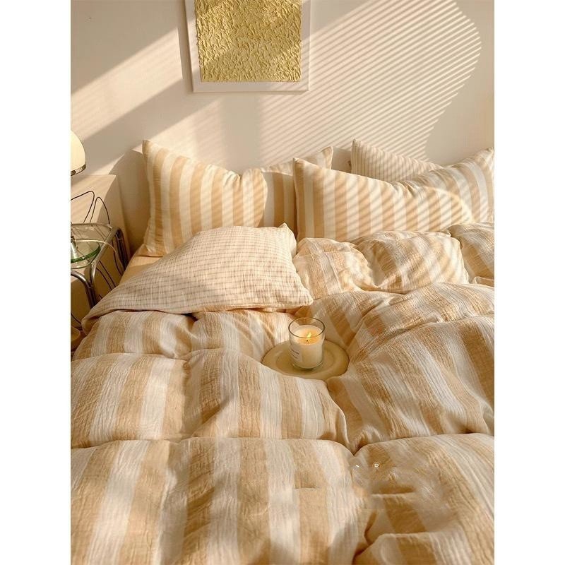 Class A Bare Sleeping Simple Striped Cotton Bed Sheet - Image 8