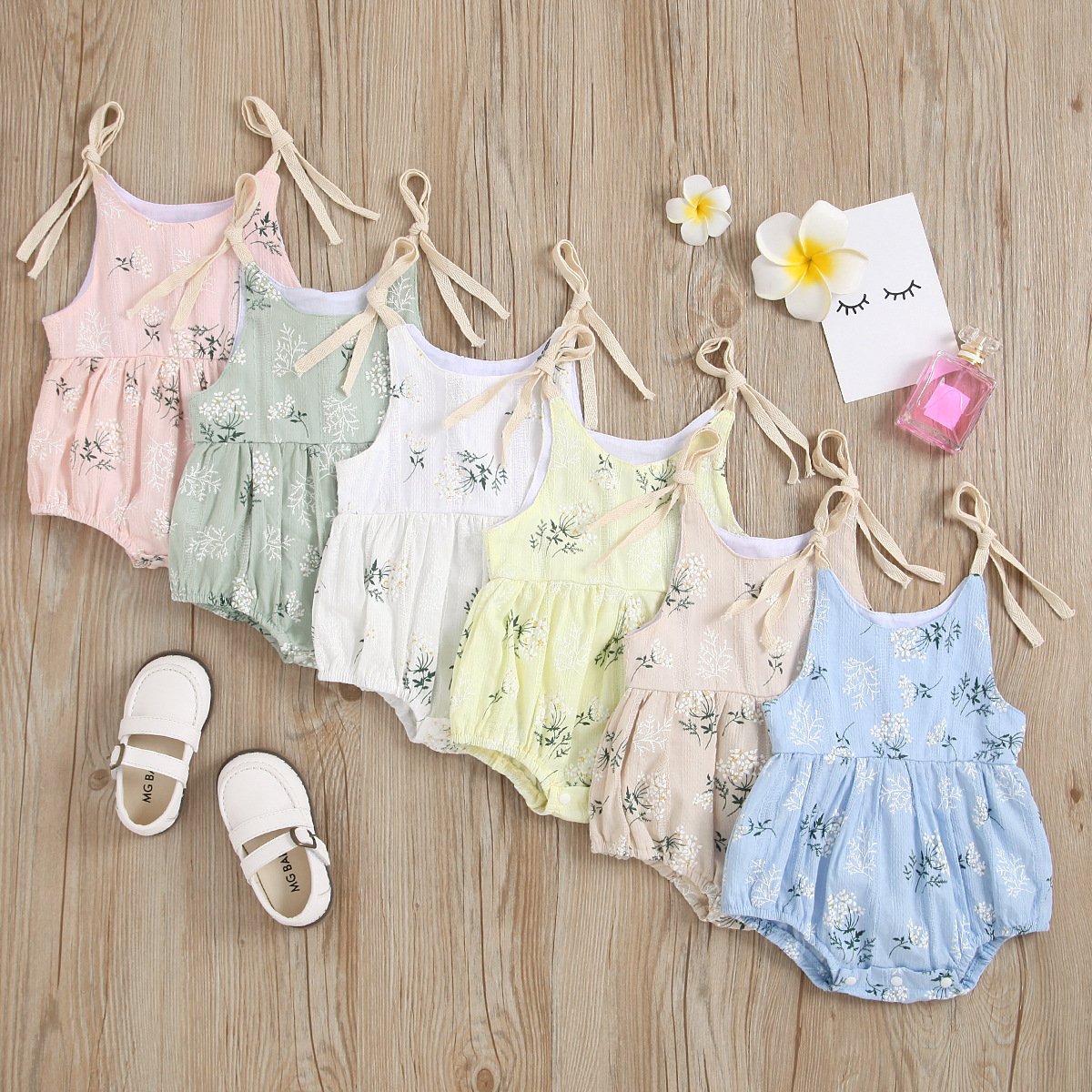 Infant Small Leaves Multi-color Printed Baby Girl Chilren Waistcoat Romper
