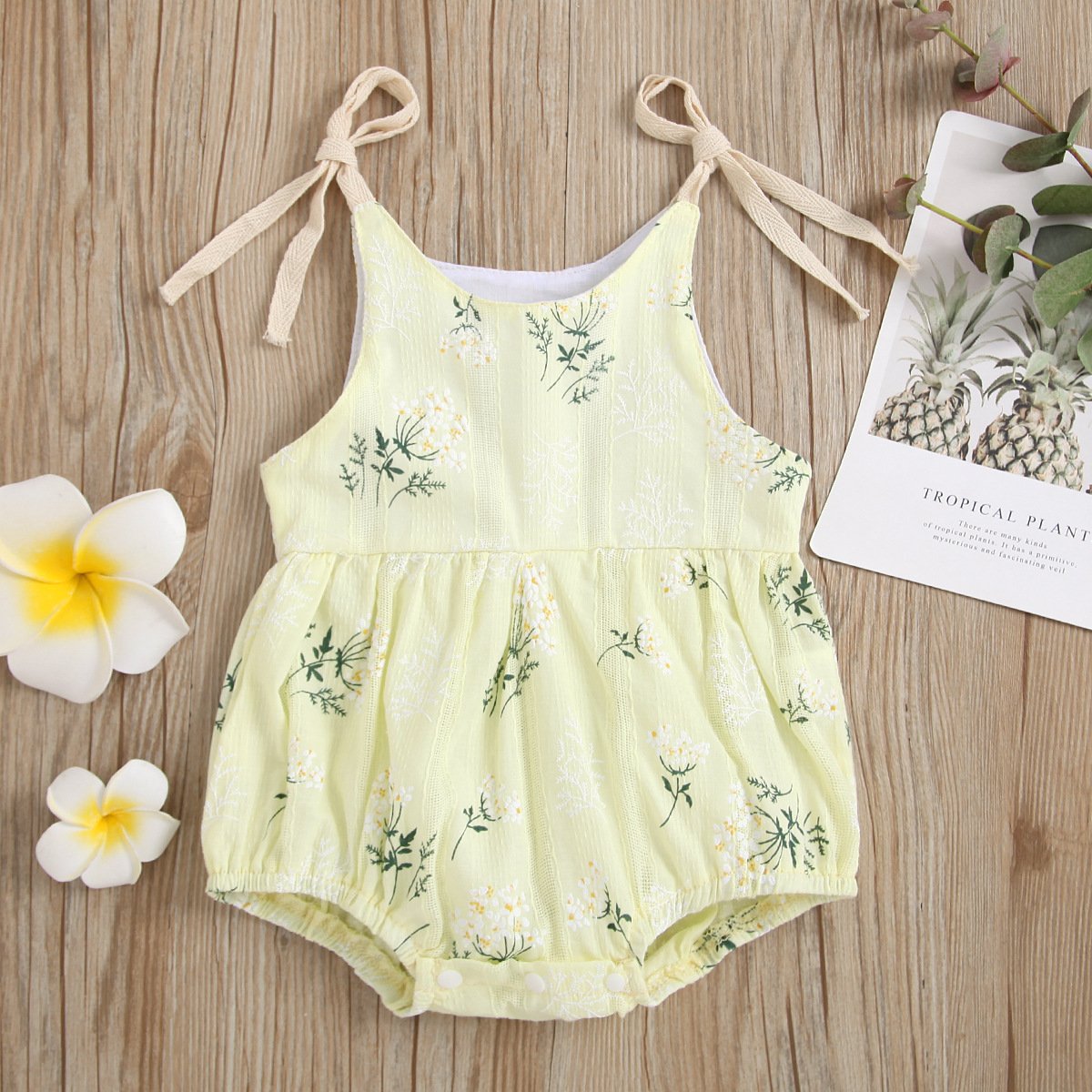 Infant Small Leaves Multi-color Printed Baby Girl Chilren Waistcoat Romper - Image 4