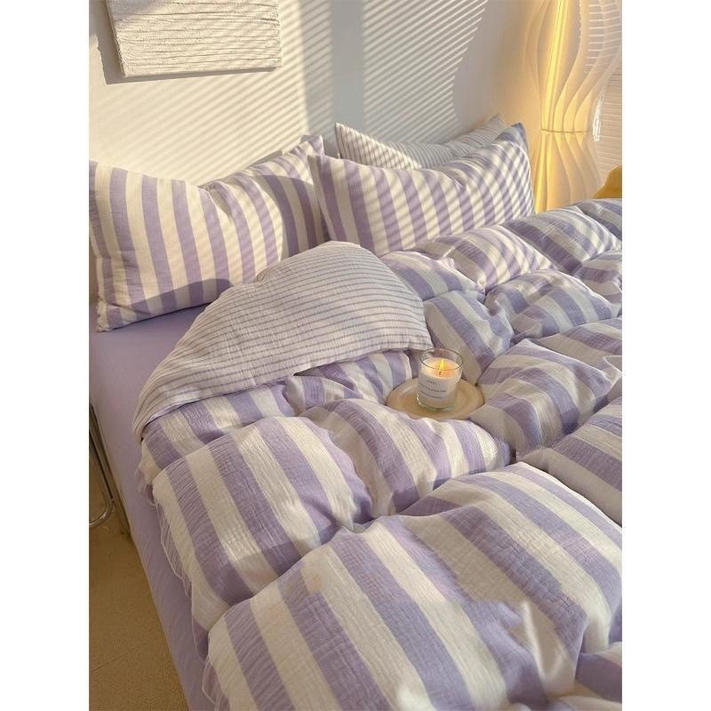 Class A Bare Sleeping Simple Striped Cotton Bed Sheet - Image 6