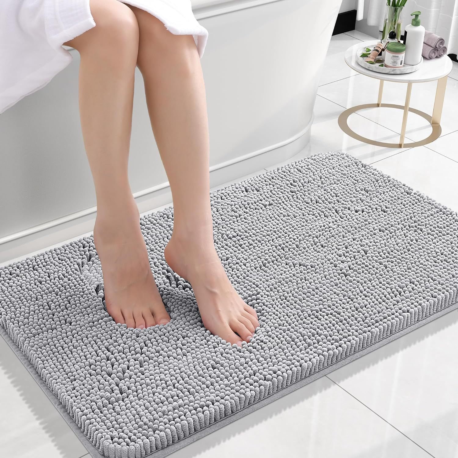 Long Wool Chenille Floor Mat Absorbent Carpet Plain Non-slip Bathroom Bedroom Pedal - Image 10