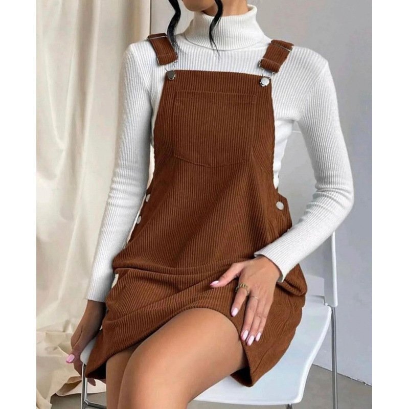 Spring Corduroy Loose Sleeveless Suspender Dress - Image 3