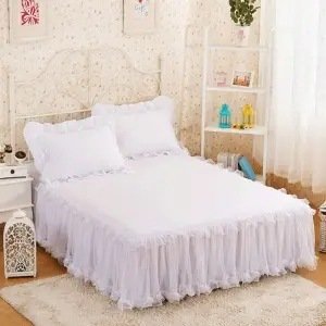 Korean Style Lace One-piece Princess Bedspread Lace Bed Cover Thick Mattress Protection Cover Sheet - Image 5