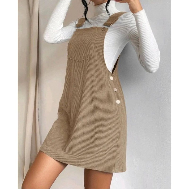 Spring Corduroy Loose Sleeveless Suspender Dress - Image 4