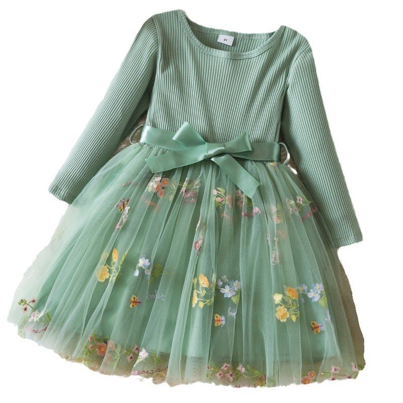 Flower Embroidery Mesh Princess Dress Girl Christmas Show Dress - Image 2