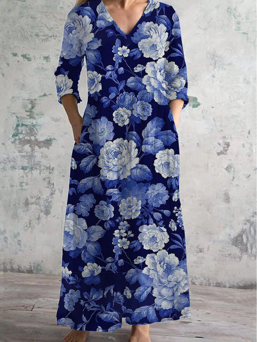 New Casual Fashion Printing V-neck Dress - Image 5