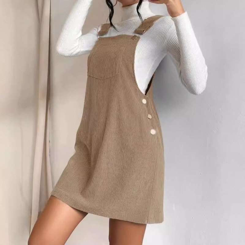 Spring Corduroy Loose Sleeveless Suspender Dress - Image 7