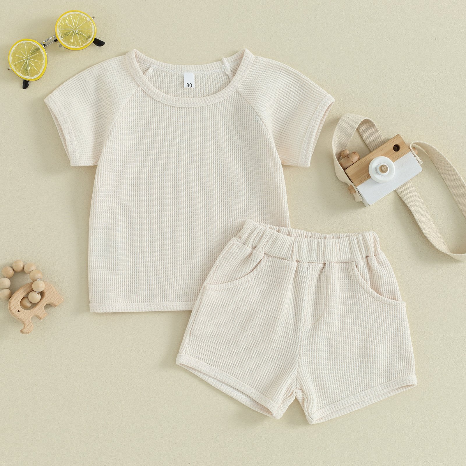 Waffle Short-sleeved Shorts Two-piece Baby Clothes Comfort And Casual - Image 6