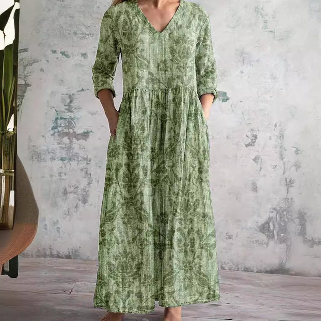 New Casual Fashion Printing V-neck Dress