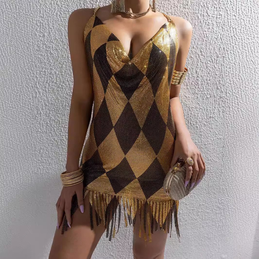 Metal Tassel Backless Sexy Dress - Image 5