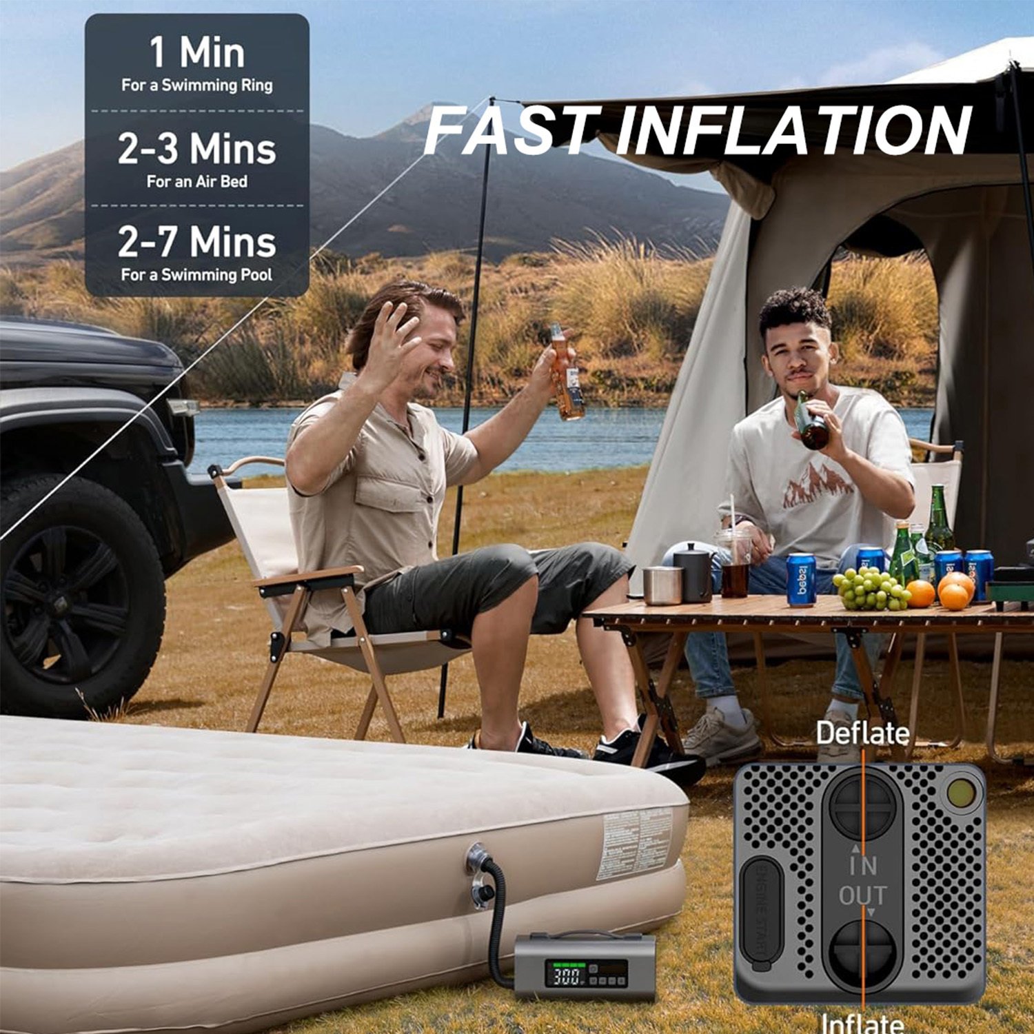 Jump Starter With Air Compressor And Air Pump, 2500A Battery Jump Starter With 150PSI Tire Inflator, Up To 7.5L Gas 5.0L Diesel Engine, 2 LED Screen For Car Tires, Air Mattress, Inflatables - Image 9