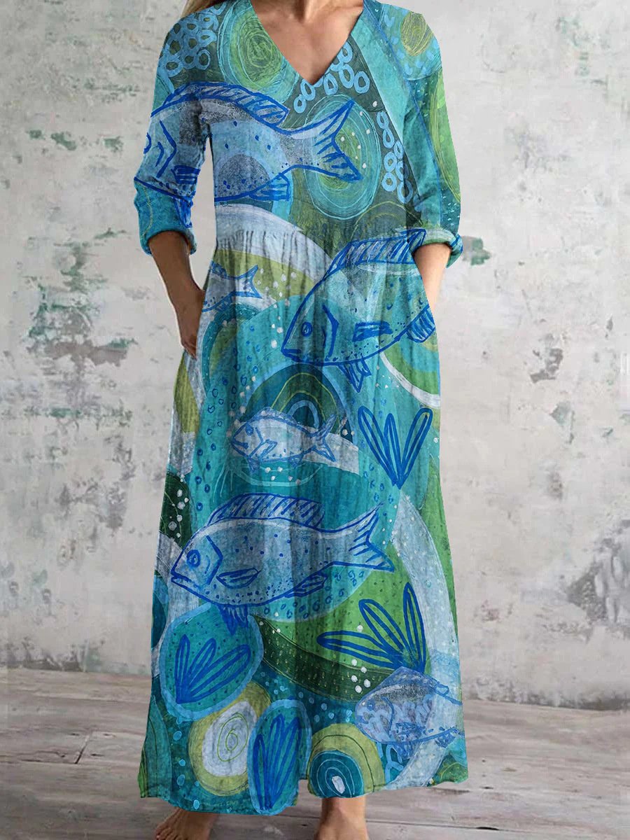 New Casual Fashion Printing V-neck Dress - Image 4