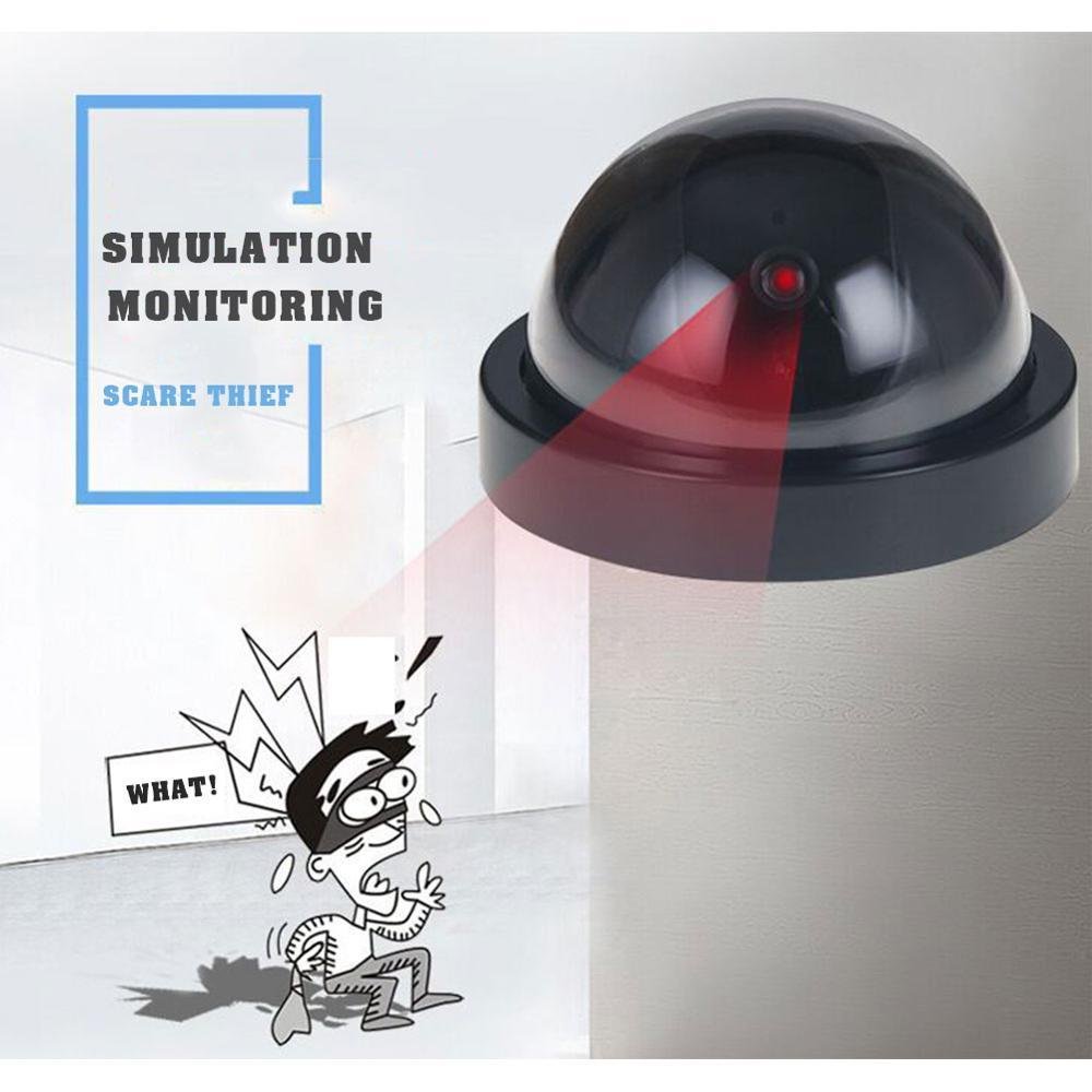 Black Plastic Smart Indoor Outdoor Dummy Home Dome Fake CCTV Security Camera With Flashing Red LED Light - Image 2