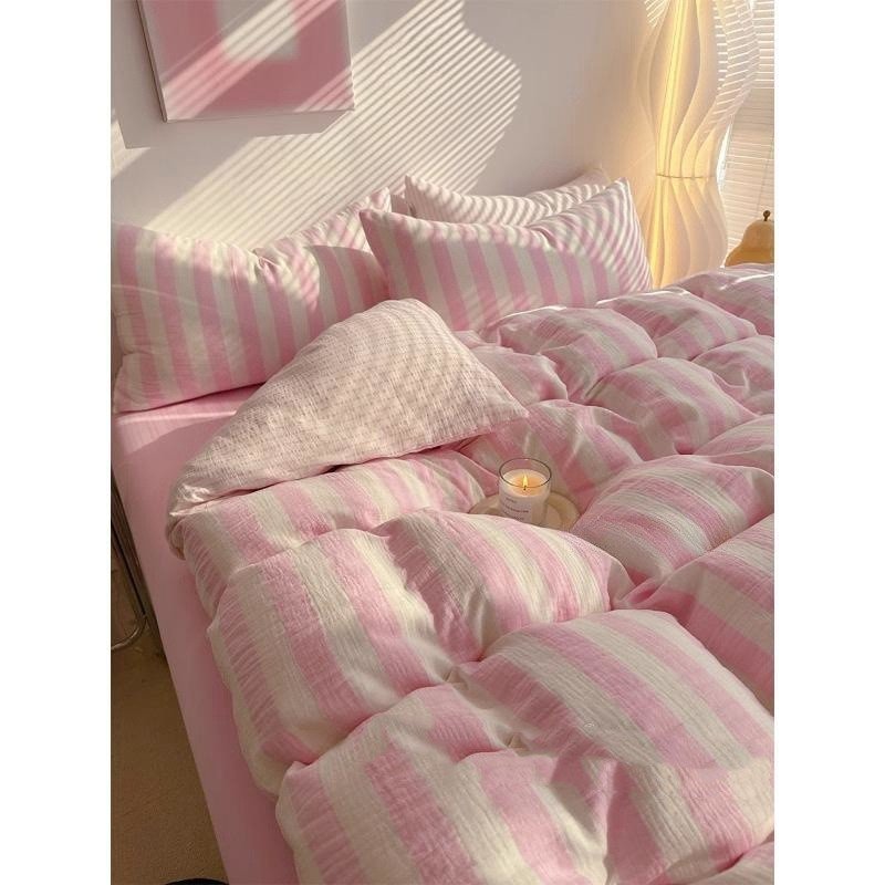Class A Bare Sleeping Simple Striped Cotton Bed Sheet - Image 9