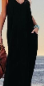 Poetsky Womens Casual Strappy V Neck Sleeveless Flowy Pockets Loose Long Maxi Beach Dress Sundress