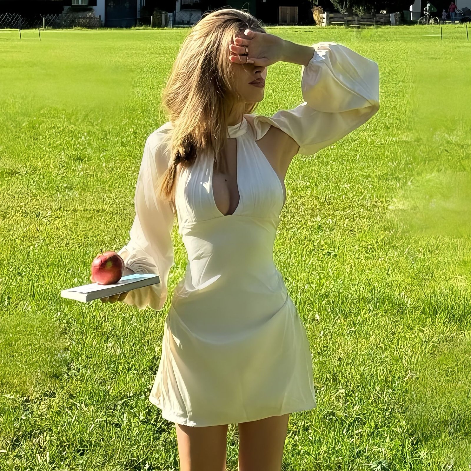 Solid Color Hollow-out Lantern Long Sleeve Dress - Image 6