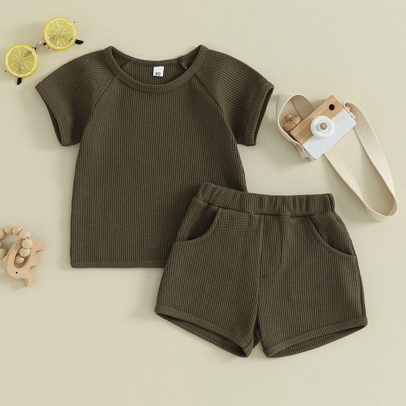 Waffle Short-sleeved Shorts Two-piece Baby Clothes Comfort And Casual - Image 3