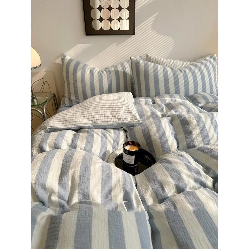 Class A Bare Sleeping Simple Striped Cotton Bed Sheet - Image 5
