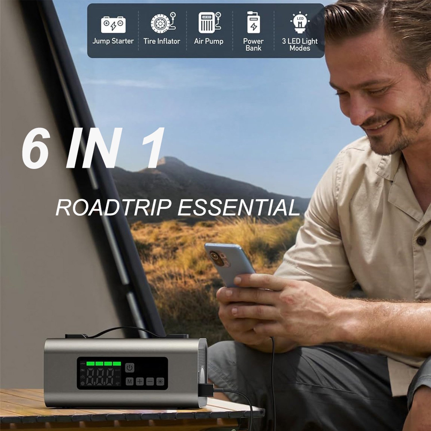 Jump Starter With Air Compressor And Air Pump, 2500A Battery Jump Starter With 150PSI Tire Inflator, Up To 7.5L Gas 5.0L Diesel Engine, 2 LED Screen For Car Tires, Air Mattress, Inflatables - Image 8