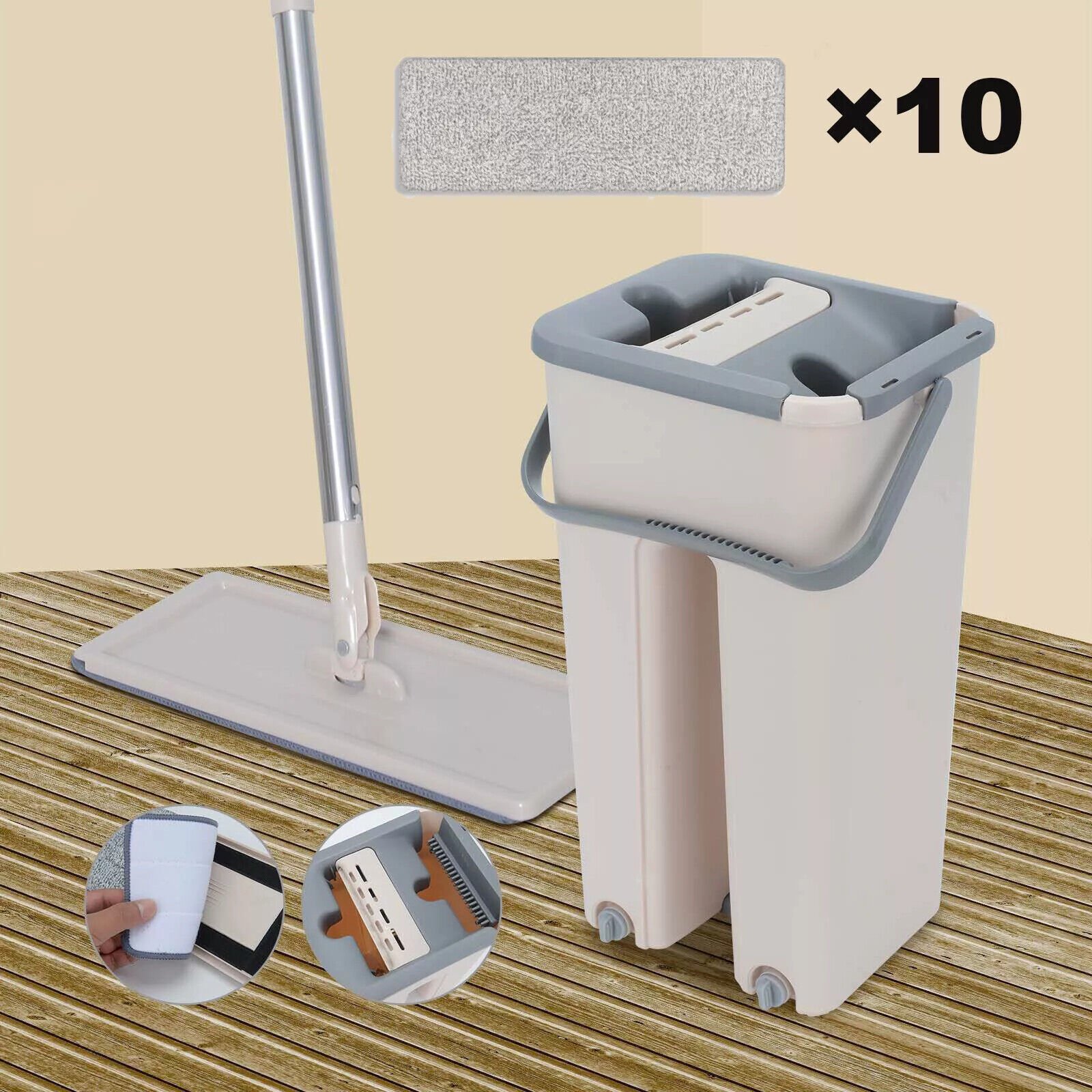 UK Multi Functional Wash Dry Mop And Bucket Set Flat Squeeze 10 Pads - Image 3