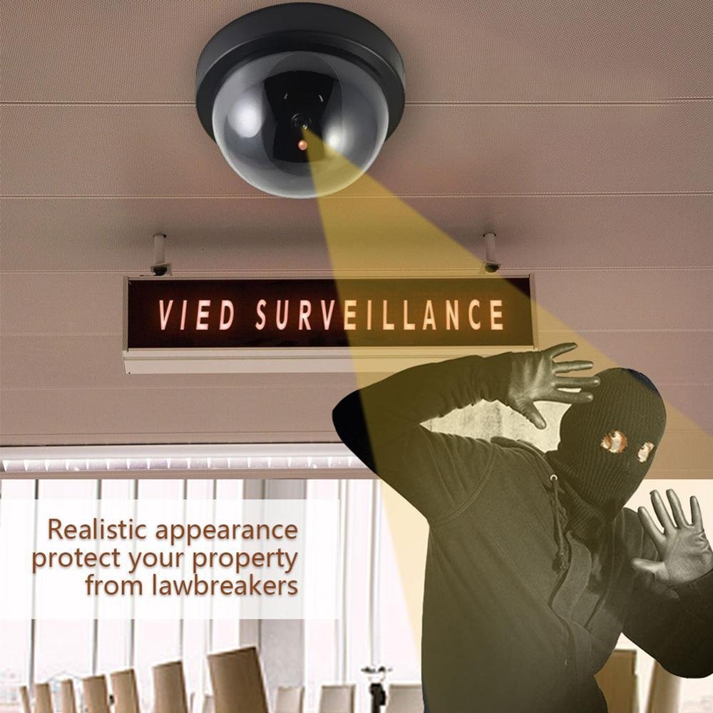 Black Plastic Smart Indoor Outdoor Dummy Home Dome Fake CCTV Security Camera With Flashing Red LED Light - Image 7