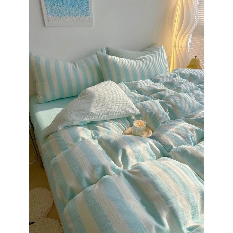 Class A Bare Sleeping Simple Striped Cotton Bed Sheet - Image 10