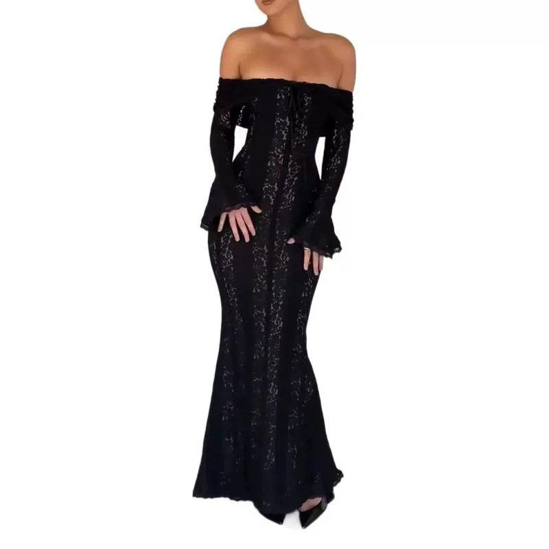 Off-shoulder Collar Dress Off-the-shoulder Flared Sleeves - Image 4