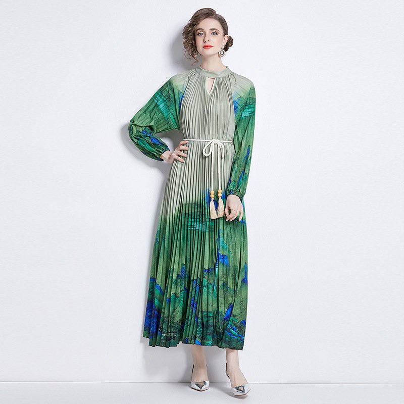 Pleated Tassel Belt Dress Women - Image 4