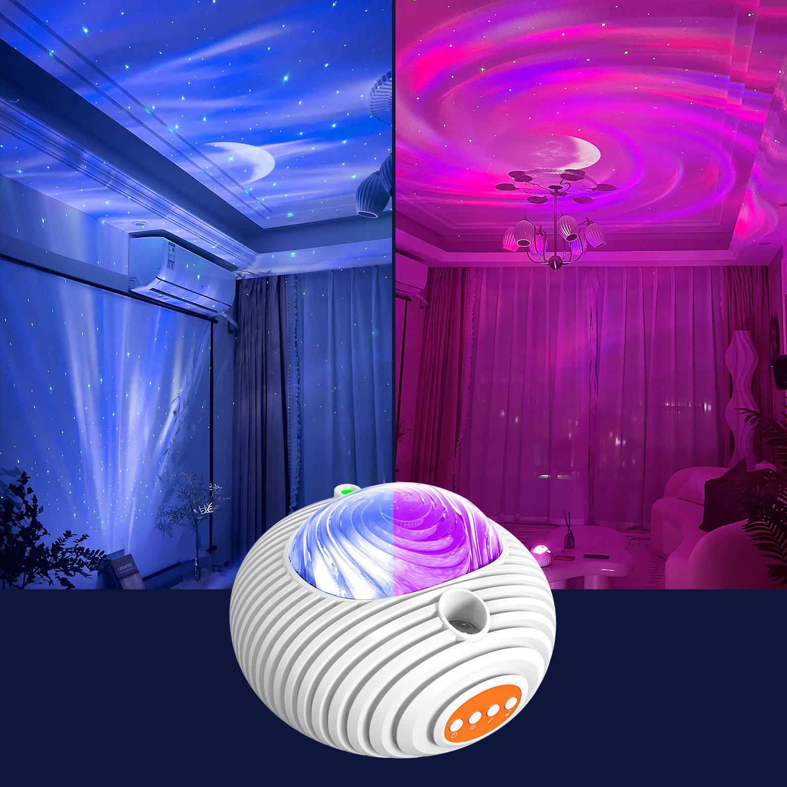 2023 New Double Effect Northern Lights Projector Lamp Milky Way Atmosphere Lamp Starry Sky Lamp White Noise Projector Lamp With Rometes - Image 7