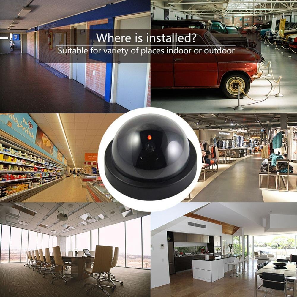 Black Plastic Smart Indoor Outdoor Dummy Home Dome Fake CCTV Security Camera With Flashing Red LED Light - Image 9