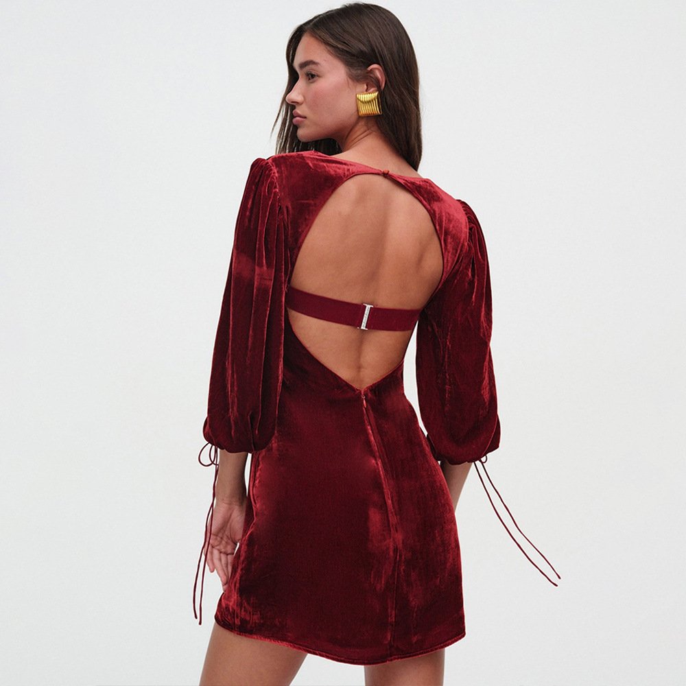 Women's Cuff With Strap Backless Dress - Image 4