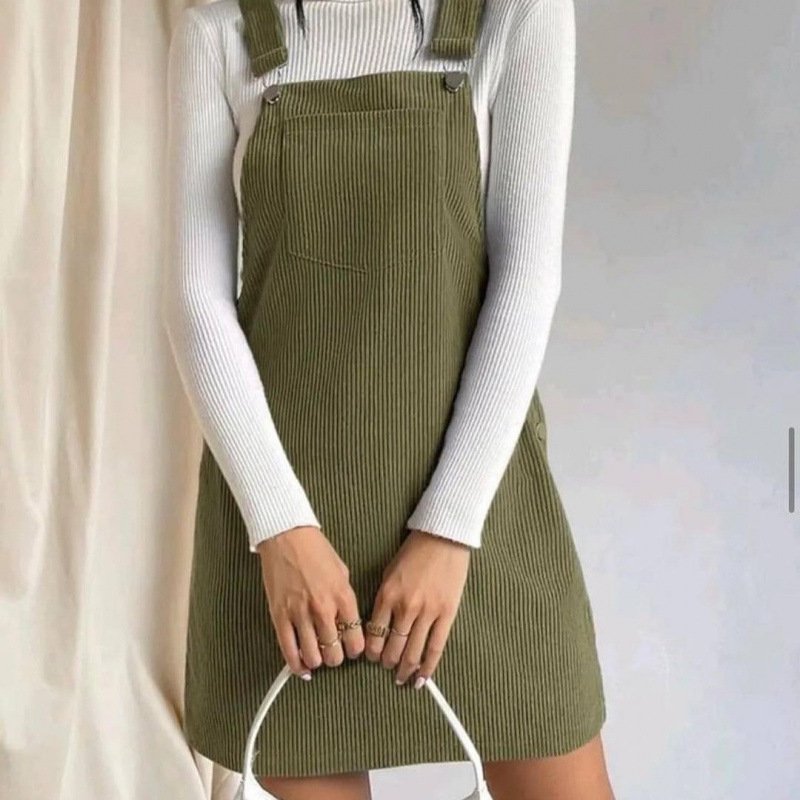 Spring Corduroy Loose Sleeveless Suspender Dress - Image 6